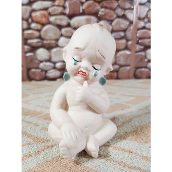 Vintage Bisque Blue Wing Kewpie Doll Figurine Crying Baby Weeping Kewpie - Picture 1 of 7